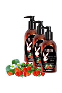 Playboy Strawberry Massage Oil 3 Adet Çilek Aromalı Vücut Aromaterapi Masaj Yağı