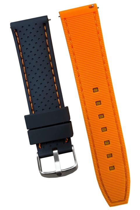 Fossil 20mm Saat Uyumlu Turuncu Dikişli Siyah Renk Silikon Saat Kordonu Kayışı