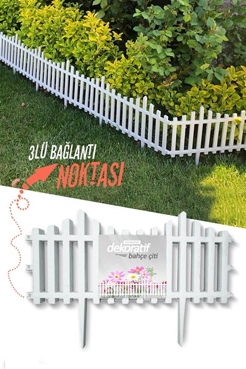 Taşmatik Dekoratif Bahçe Çiti Plastik Beyaz Çit 59 Cm Tek Peyzaj Çiti Çiçek Koruma Çiti