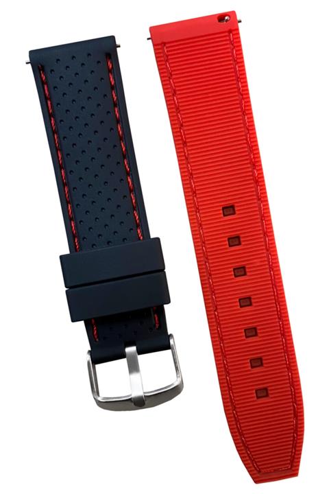 Trendburada Lacoste Saat Uyumlu 24mm Kırmızı Dikişli Siyah Renk Silikon Saat Kordonu Kayışı