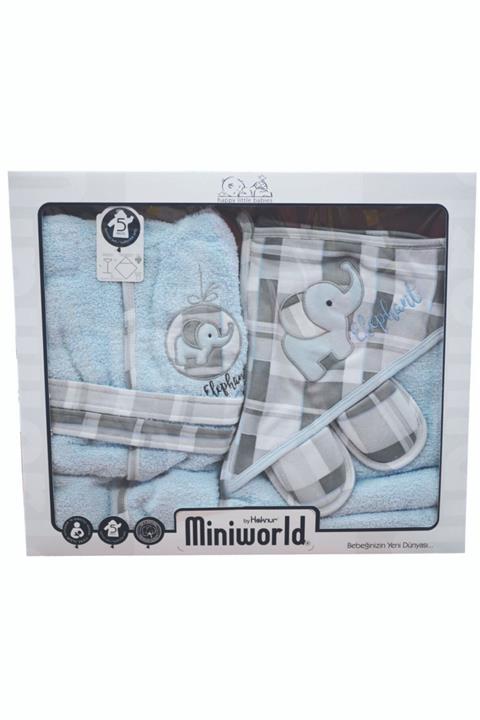 Miniworld Fil Desenli Mavi Bornoz Seti