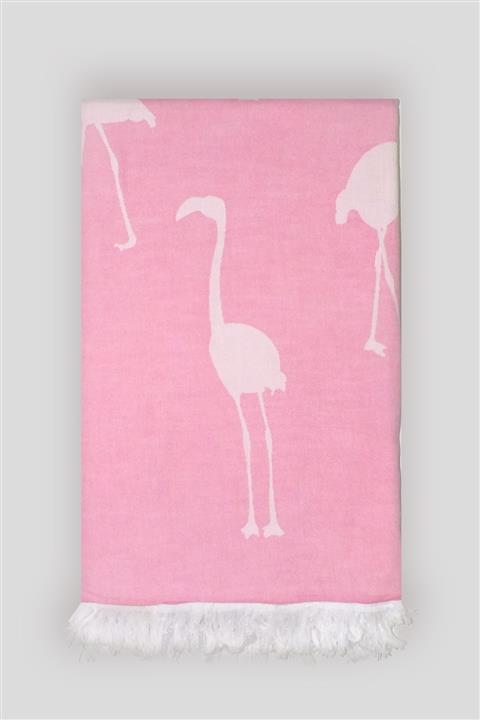 KANDE COTTON Pembe Flamingo Desen Jakarlı Peştamal