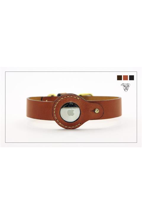 Marven Apple Airtag Tasma - Deri Köpek Tasması / Taba Rengi / 36-45cm - M