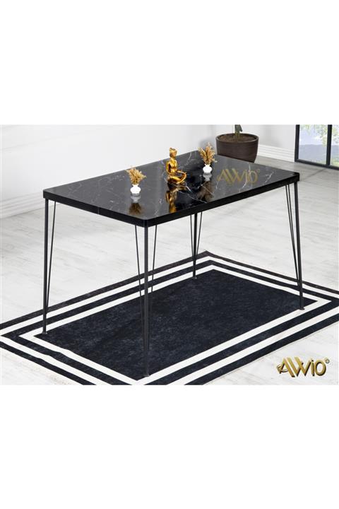 AVVİO Defne Yemek Masası Takımı-mutfak Masası Takımı-siyah Mermer Desenli