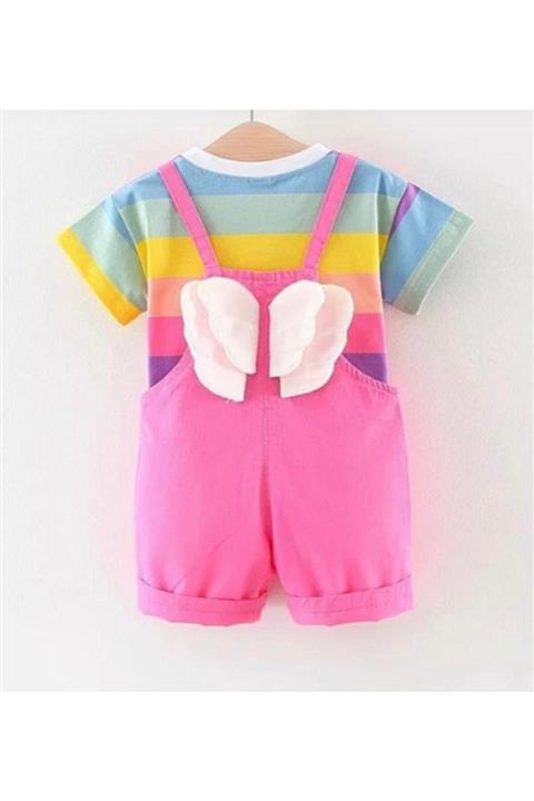 ELISHA Kız Çocuk Melek Kanatlı Renkli T-shırt Bahçıvan Salopet