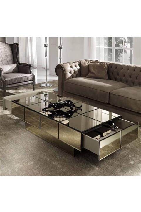 zey designer Bronz Ayna Orta Sehpa