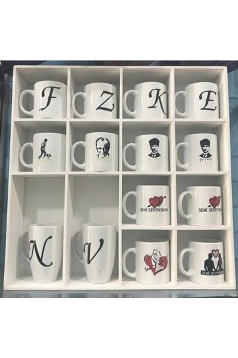 BEYAZ Ahşap Mdf Kupa Raf 14 Gözlü Renk Kaliteli