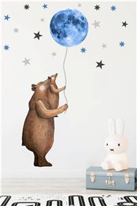 Piksel Grafik Popüler Bear Yavrulu Mavi Moon Duvar Sticker