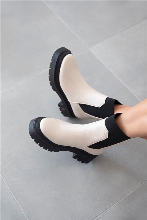 STRASWANS Keeley Kadın Lastik Detay Deri Postal Bot Bej-siyah