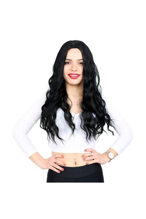 Peruk Market Fiber Sentetik Uzun Su Dalgası Peruk - Siyah