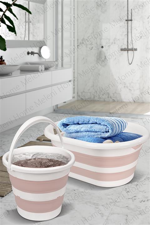 Meleni Home Katlanır Çamaşır Sepeti Katlanabilir Akordiyon Su Kovası Yeni Nesil Set 2'li