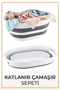 Sepetkitchen Gri Katlanabilir Silikon Çamaşır Sepeti