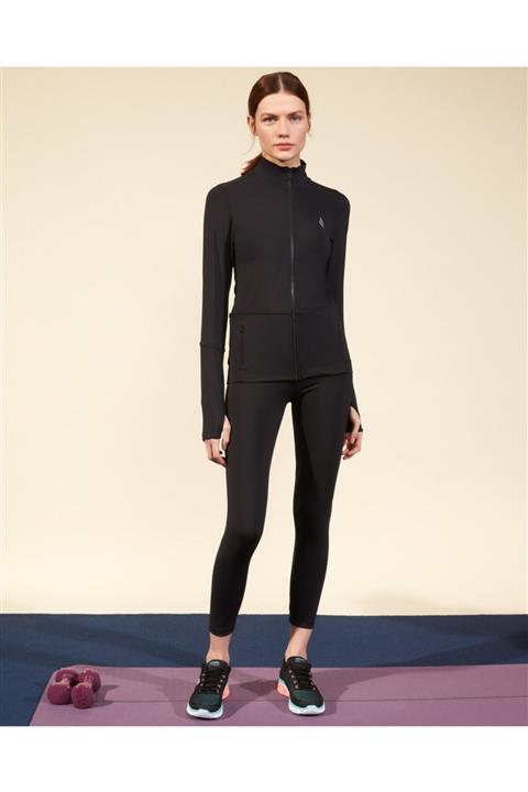 SKECHERS Kadın Siyah Fermuarlı Eşofman Üstü