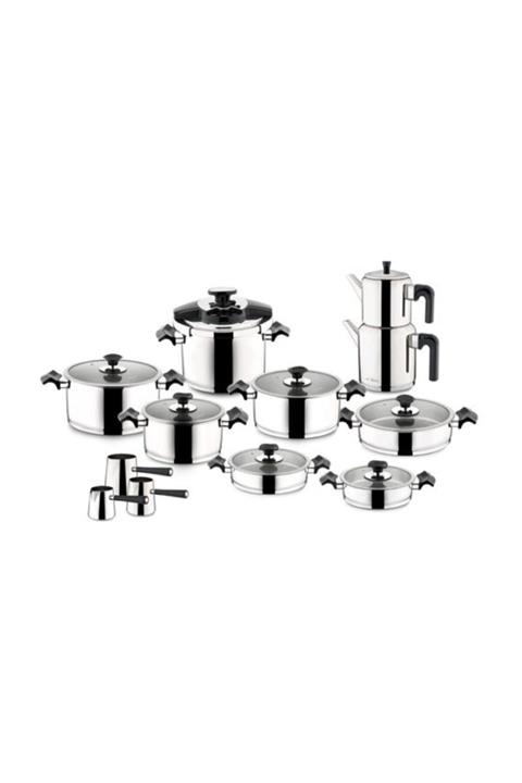 Aryıldız Siyah Simli King Çelik Çeyiz Seti 22 Parça