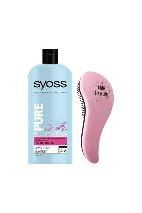 Syoss Pure Smooth Mıcellar Sampuan 550ml + Saç Fırçası