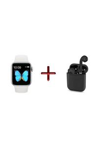 TECHNOMEN Smart Watch T500 Beyaz + Airpods I12 Siyah Tws Kablosuz Kulaklık Ikili Kombin T500 + I12