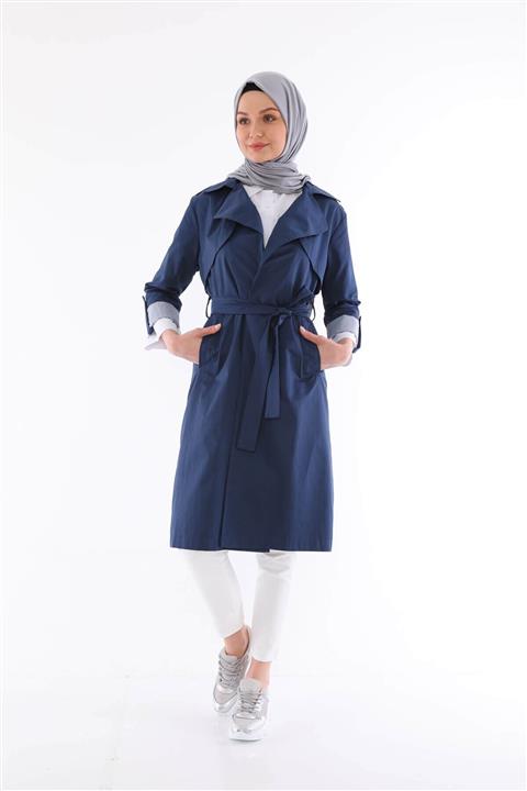 Silk Home Çizgi Trençkot Lacivert T10005-01