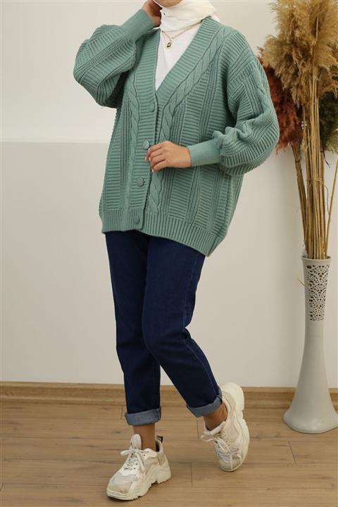 İmajButik Kalın Örgü Salaş Triko Hırka/mint