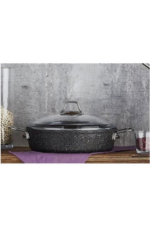 FALEZ Black Line Granit Döküm 28 Cm Kısa Karnıyarık Tencere Siyah