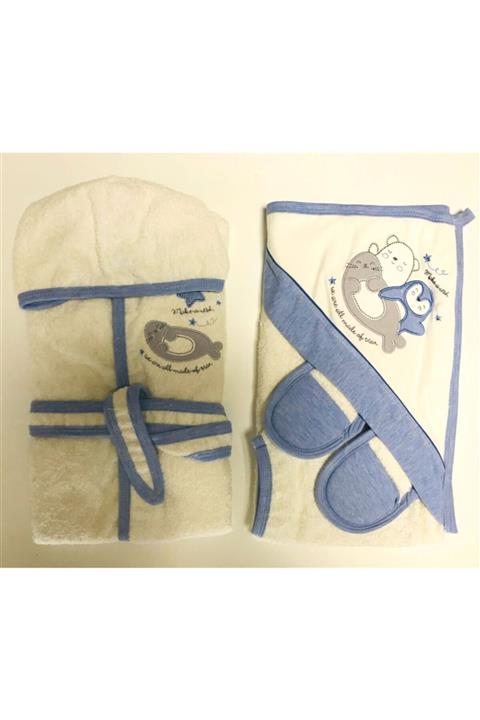 Bebelinna Penguen Fok Balığı Nakışlı Bornoz Set