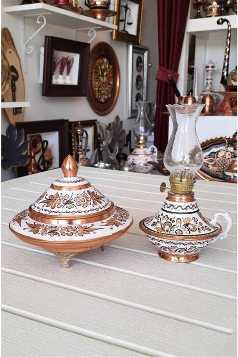 Hayal Dekorasyon Dekoratif Gaz Lambası Ve Şekerlik Seti, Otantik Set, Işlemeli Set