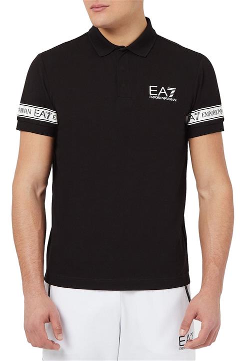 EA7 Erkek Siyah Logo Baskılı Pamuklu Polo T Shirt