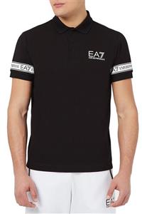 EA7 Erkek Siyah Logo Baskılı Pamuklu Polo T Shirt