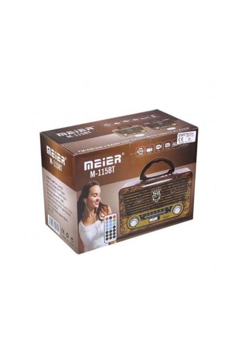 Meier 115bt Nostaljik Radyo Ahşap Görünümlü Bluetooth Fm Aux