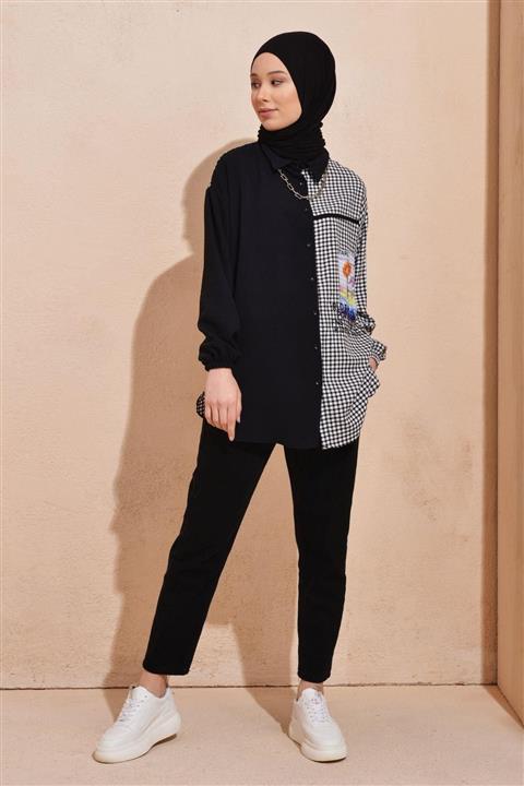Nefise Baskılı Ekoseli Gömlek