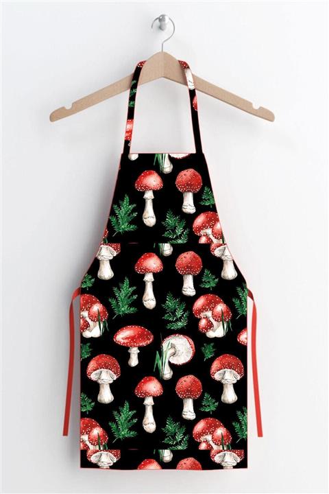 AYSHOME Siyah Mantar Desen Leke Tutmaz Kumaş Mutfak Önlüğü