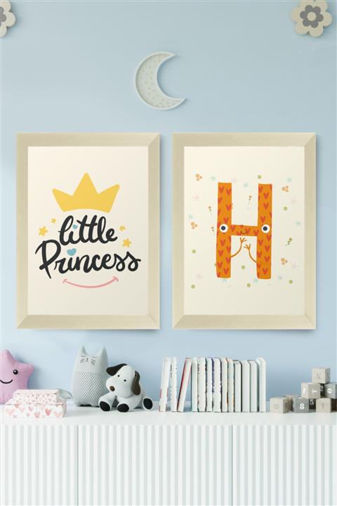 digital art Little Princess Prenses Kız Çocuk Odası H Isim Baş Harfli Tablo Ahşap