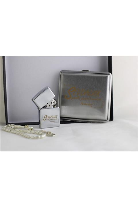 Hobi Tuning Sigara Tabakası Çakmak Ve Tesbih Seti Sevdaluk Desenli