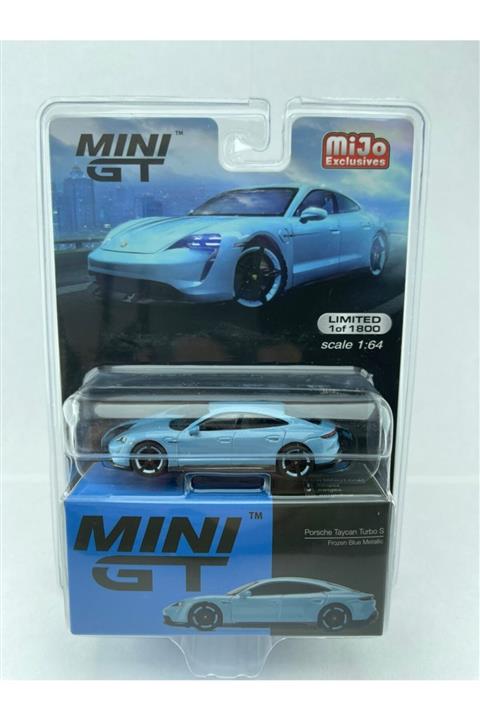 mini gt Minjo Porsche Taycan Turbo S Frozen Blue Metallic 1:64