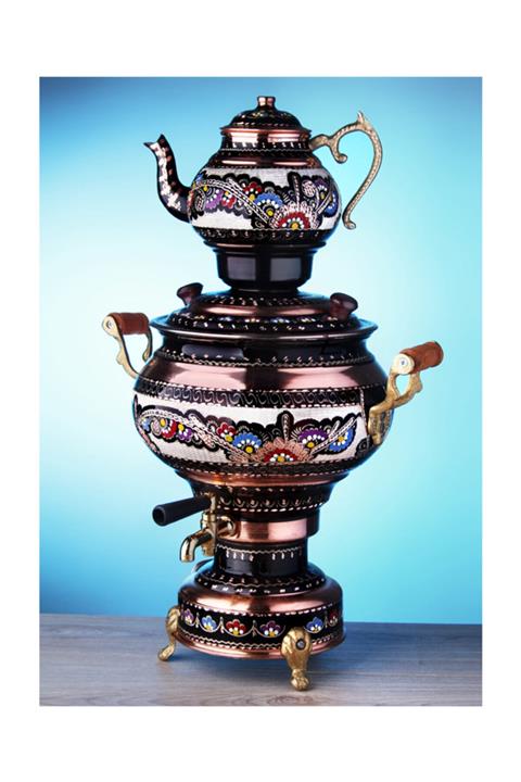 Butik Saati Hediyelik Özel Işlemeli Bakır Semaver ( Elektrikli )