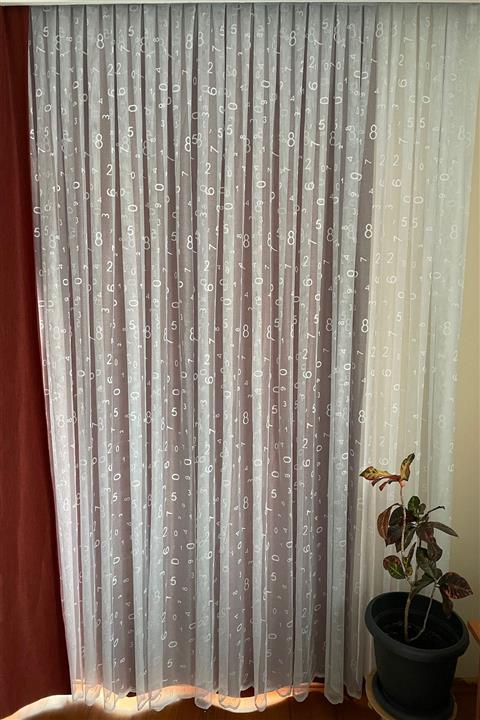 Cortibo Rakam Desen Çocuk Odası Tül Perde (sık Pile)