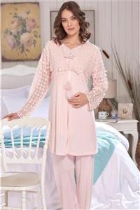 Emose 3920 Pullu 3'lü Sabahlıklı Lohusa Pijama Takım