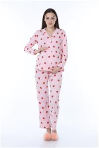 Luvmabelly Myrb9543 Düğmeli Biyeli Hamile Pijama Takımı -çilekli