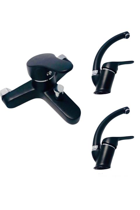Guadro Armatür Siyah Krom Kaplama Banyo Mutfak Lavabo Set