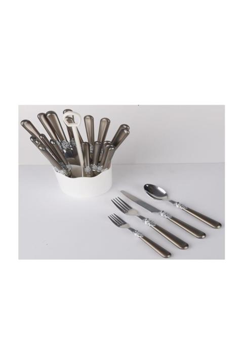 BİEV Sedefli Gri 24 Parça Çatal Kaşık Bıçak Takımı Sgr1504