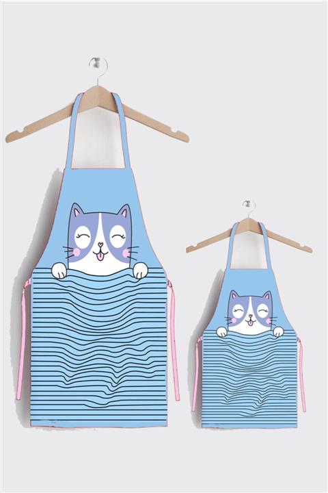 AYSHOME Şirin Kedi Anne Çocuk Leke Tutmaz Kumaş Mutfak Önlüğü