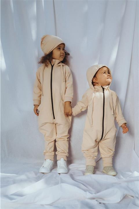 Blessday Penye Arka Fermuarlı Bej Tulum