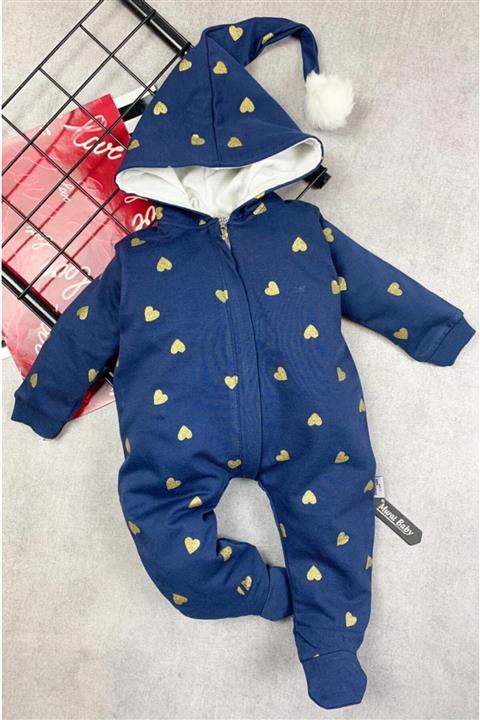 Cavaletta Kids Bebek Tulum Kapüşonlu Kalp Baskılı