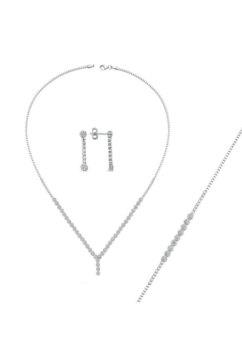 ALTINKÖŞE Kadın Beyaz Altın Düğün Seti 14 Ayar Aksd003