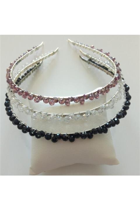 MİMES Kristal Taşlı Kadın Tacları 3 Lü .siyah,beyaz,patlıcan