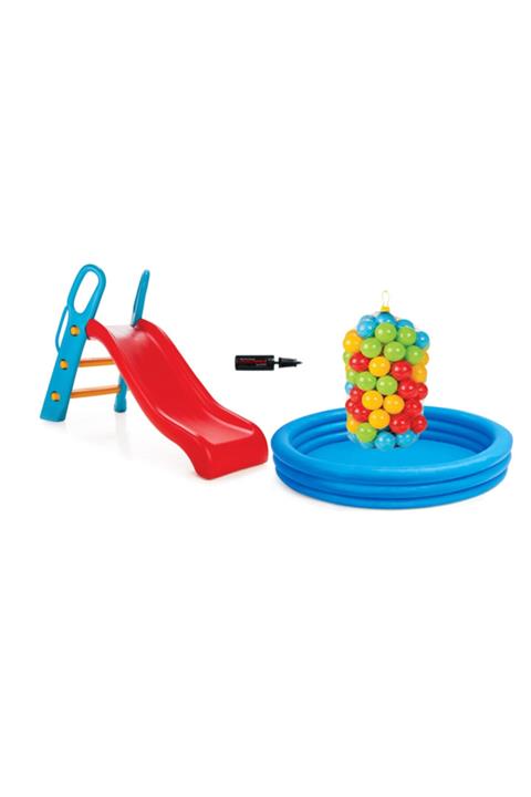 Intex Kaydıraklı Oyun Havuz (114x25 cm)+50 Top(6 cm)+pompa Set