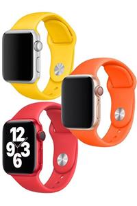 Apple Watch 1 2 3 4 5 6 Se 38 - Uyumlu 40 Mm Klasik Spor Silikon Kordon Kırmızı Turuncu Sarı Set