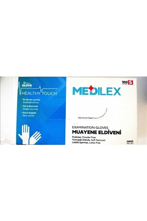Reflex Medilex Pudrasız Mavi Muayene Eldiven 100'lü -s Beden