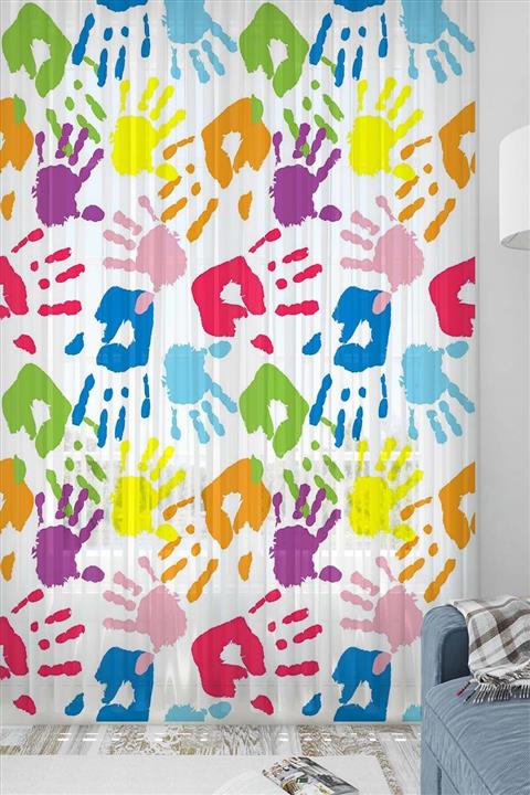 Else Halı Renkli Eller Desenli Dekoratif Çocuk Bebek Tül Fon Perde
