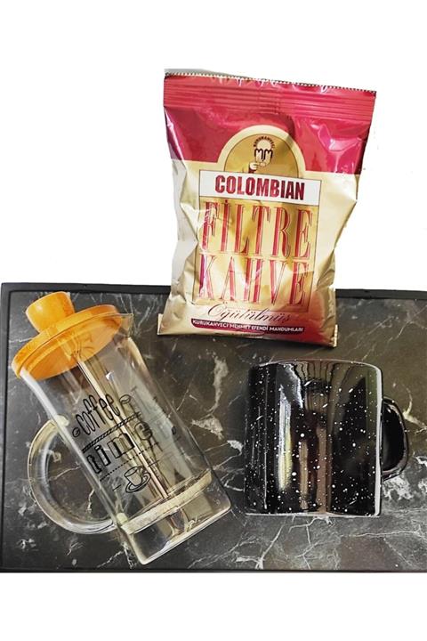 RYNAK French Press Siyah Kupa Kahve Seti