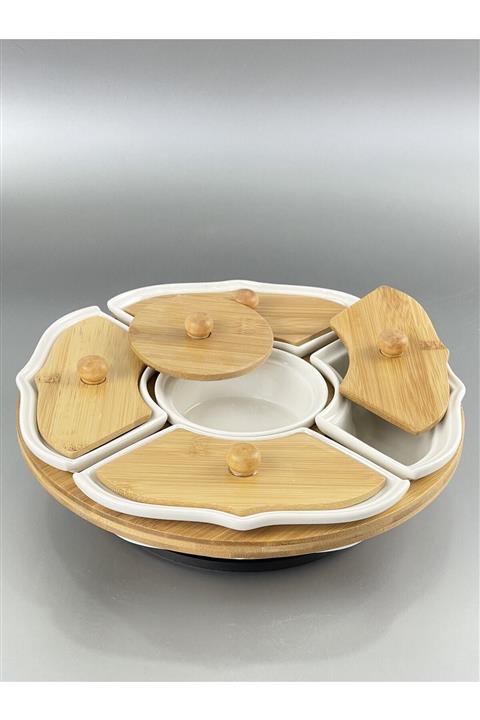 ACAR Bambu Porselen Raylı Dönerli Sistem 5 Bölmeli Kahvaltılık